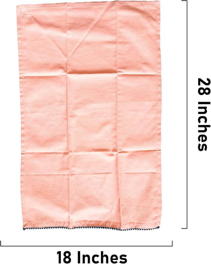 TARAN LIVING Printed Kitchen Dish Bar and Tea Towels Cotton, 18x28 inch with Trims, Cotton Dish Towel Sets (White & Peach, Set of 4)
