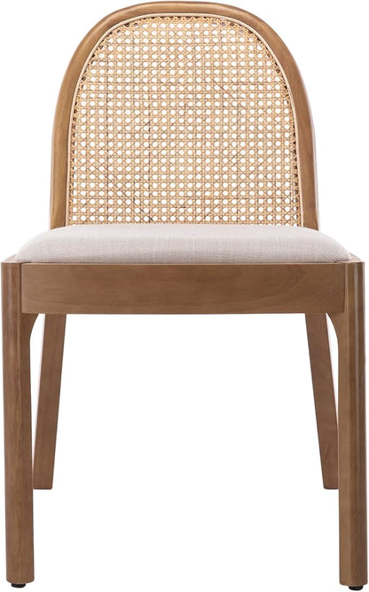 Upholstered Wooden Dining Chairs Set of 4, Farmhouse Kitchen & Dining Room Chairs with Cane Back, Accent Dining Table Chairs Beige Linen Seat for Kitchen/Restaurant/Living Room, Beige