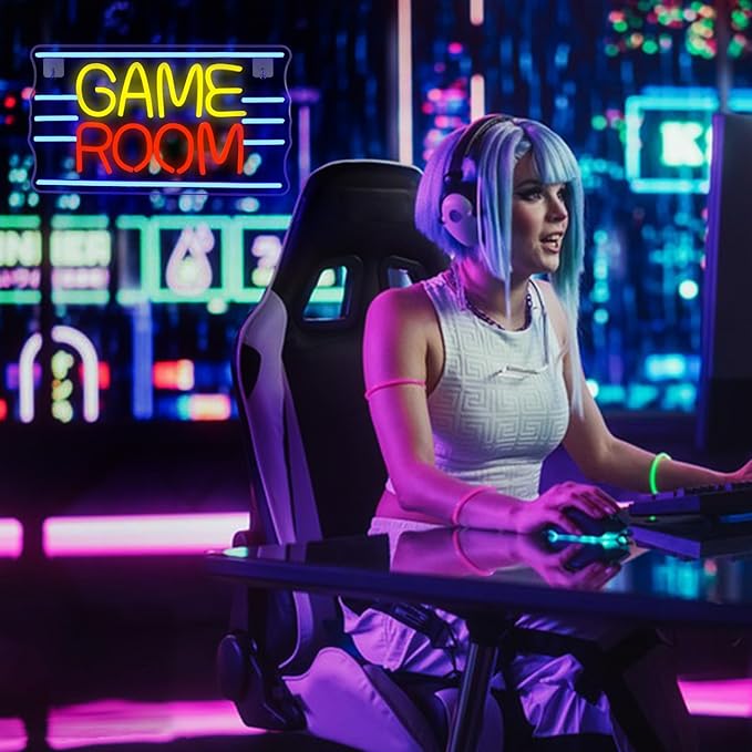 LUCUNSTAR Game Room Neon Sign For Wall Decor Neon Lights With Dimmable Switches Gaming Room Led Lights Club Bedroom Gift For Teens USB Powered 16.5 x 9.4 inches