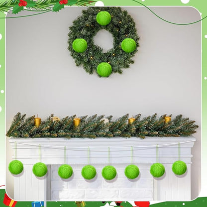 Gejoy 12 Pcs Lime Green Furry Christmas Ball Ornaments for Xmas Tree Green Christmas Hanging Decorations Soft Faux Fur Pom Pom Ball Ornaments for Home Party Supplies Fireplace Mantel Wall Decor