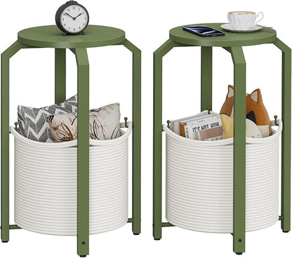 TUTOTAK Small Side Table, Round End Table, Night Stand, Bedside Table, Sofa Table with Storage Basket, Living Room, Bed Room, Olive Green TB01BOG0922