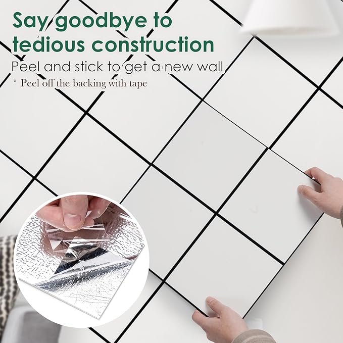 Peel and Stick Backsplash Tiles 20 Sheets 12''x12'' PVC Self Adhesive Wall Tiles Back Splash Wall Panels Stick on Backsplash for Kitchen Bathroom Laundry Room, White Checkered