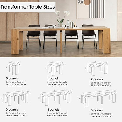 Transformer Table Extendable Dining Table Set for 2 to 12, Wood Kitchen and Dining Room Furniture, Space Saving Table & Dining Bench, Modern Dining Room Table Set