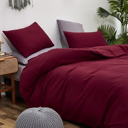 CLOTHKNOW Burgundy King Size Comforer Sets Wine Red Bedding Comforer Sets Dark Red Comforter King Soft All Season Bedding Sets with 2 x Pillowcases