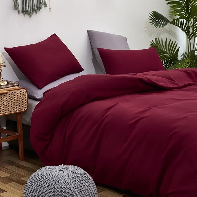 Pureant Burgundy Red Comforter Sets California King Wine Red Bedding Comforters Solid Dark Color Quilts Cal King Women Adults Luxurious Plain Claret Comforter Soft Crimson Bedding Noble Bordeaux Bed