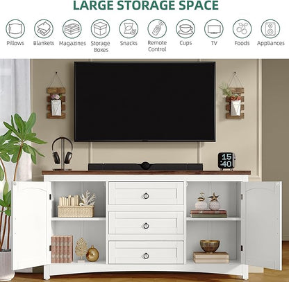 YITAHOME TV Stand for 65 Inch TVs, 31.4" Tall Entertainment Center with Storage Cabinets and Drawers, Media TV Console with Barn Doors for Living Room, White