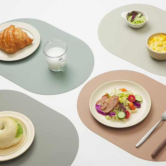 Matte Multi-Color Oval Silicone Placemats Set of 4 – Heat Resistant, Waterproof, Easy to Clean Non-Slip Modern Dining Table Mats – Premium Leather Textured Japandi Kitchen Decor