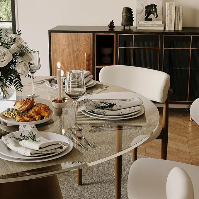 POVISON Round Dining Table for 4, 47" Modern Dining Room Table, Glass Dining Tabletop with Bronze Carbon Steel Pedestal for Dining Room (Dining Table Only)