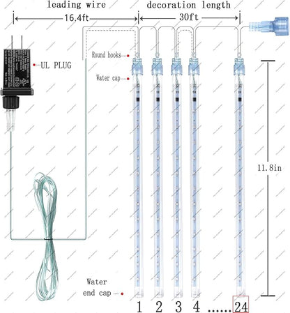 Outdoor Christmas Decorations: Meteor Shower Rain Lights Outdoor 24Tubes(Equivalent to 3 Sets of 8-Tubes) Icicle Christmas Lights for Halloween Xmas Yard Home, Multi Color