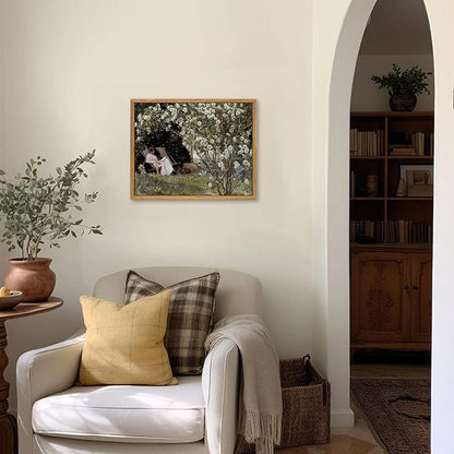 KBKBART Framed Vintage Canvas Wall Art, Retro French Country Garden Women Flower Classical Painting Bedroom Art Print, Rustic Vintage Wall Decor Ready To Hang for Bathroom, Living Room, Office,