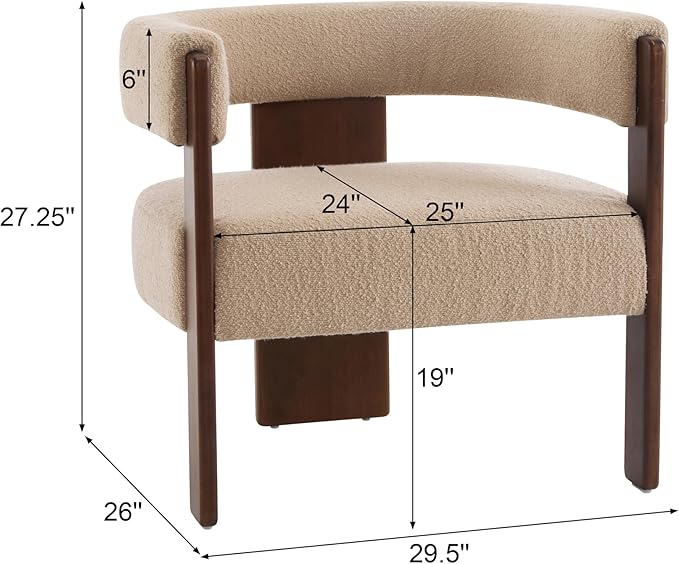 Christopher Knight Home Nettie Modern Accent Chair for Living Room, Boucle Fabric Single Lounge Sofa Chair with Wooden Frame, Comfy Reading Chair for Bedroom, Lounge Armchair with Cushion, Dark Beige