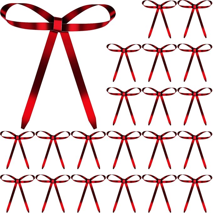 20 Pcs Christmas Metal Bow Ornaments with Clip, 5 x 6 Inch Christmas Bows Door Garland Decor Vintage Wreath Bow for Tree, Wreath, Gift Wrapping (20, Red)