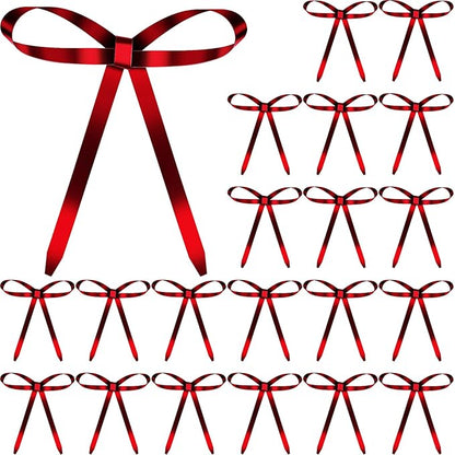 20 Pcs Christmas Metal Bow Ornaments with Clip, 5 x 6 Inch Christmas Bows Door Garland Decor Vintage Wreath Bow for Tree, Wreath, Gift Wrapping (20, Red)