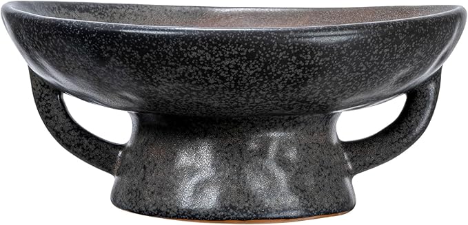 Creative Co-Op Stoneware Bowl with Handle and Base Decorative Object, Black Reactive Glaze