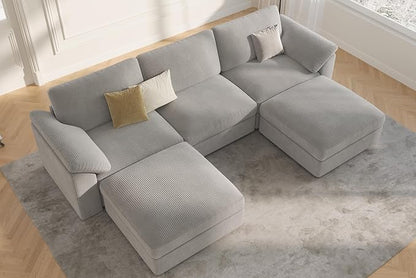 EASE MOOSE Oversized Modular Sectional Sofa, Extra Large U Shape Sectional Cloud Couch,Comfty Deep Modular Sofa with Ottoman for Living Room，Light Gray
