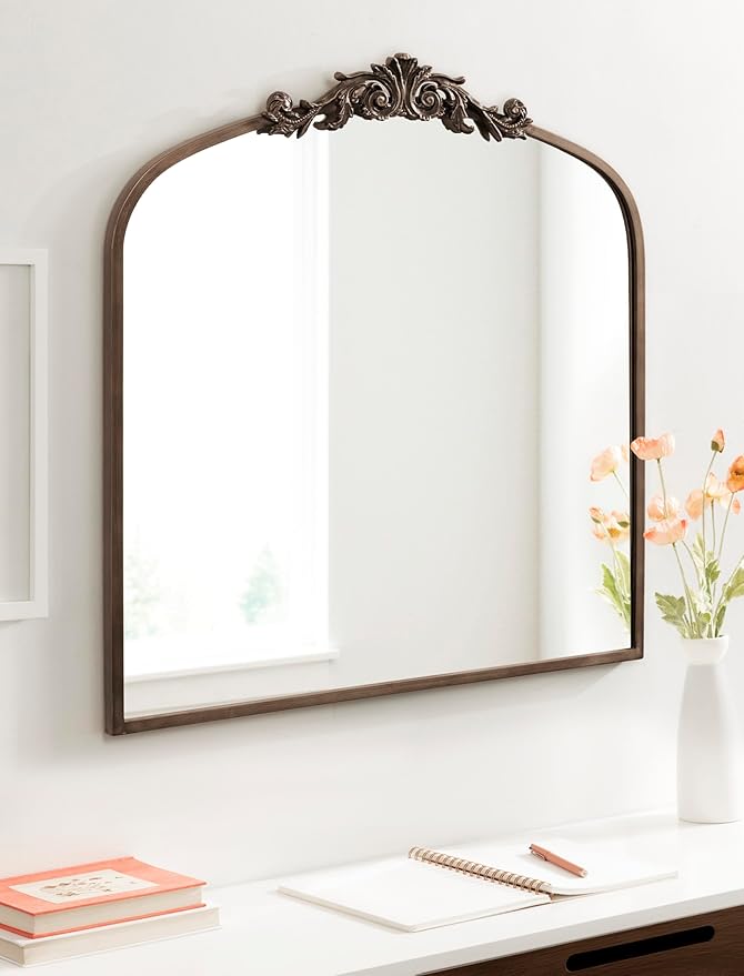 Kate and Laurel Arendahl Ornate Traditional Square Arched Mirror; 28 x 30; Bronze; Decorative Baroque Style Vintage Arch Mirror with Wide Frame and Crown