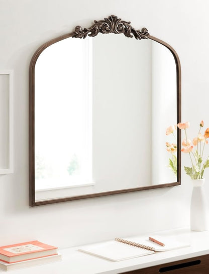Kate and Laurel Arendahl Ornate Traditional Square Arched Mirror; 28 x 30; Bronze; Decorative Baroque Style Vintage Arch Mirror with Wide Frame and Crown