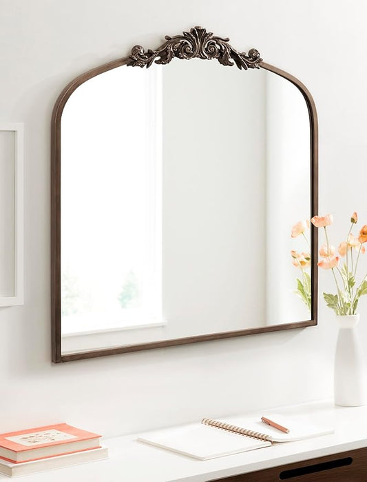 Kate and Laurel Arendahl Ornate Traditional Square Arched Mirror; 28 x 30; Bronze; Decorative Baroque Style Vintage Arch Mirror with Wide Frame and Crown