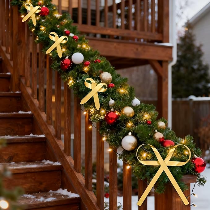 6 Pcs Large Christmas Metal Bow Tree Topper Ornaments with Clip, Bows-Gold Christmas Bow Decoration for Wreath, Garland, Indoor Outdoor,1 Large 5 Small Gold Bows (9.6x11.4 & 4.2x4.5 in)