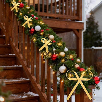 6 Pcs Large Christmas Metal Bow Tree Topper Ornaments with Clip, Bows-Gold Christmas Bow Decoration for Wreath, Garland, Indoor Outdoor,1 Large 5 Small Gold Bows (9.6x11.4 & 4.2x4.5 in)