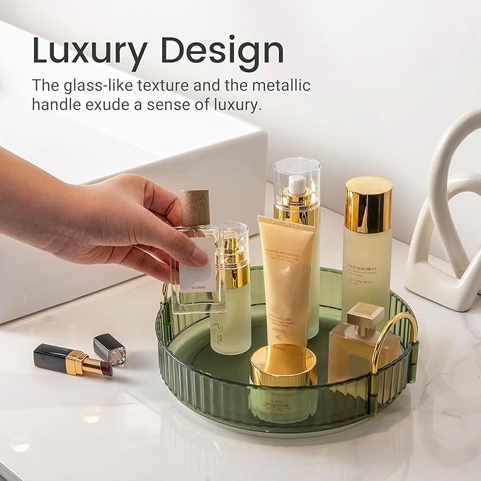 Rotating Makeup Organizer for Vanity, Skincare Make Up Organizers for Bathroom Counter, Clear Perfume Dresser Cosmetic Storage Display Case Holder 360 Spinning,1 Tier, Green
