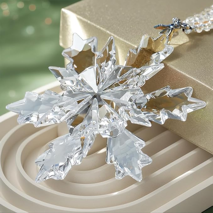 2025 Annual Edition Snowflake Christmas Ornament, Display Winter House Decor with Gift Box (Clear Crystal A)