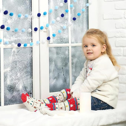 MARFOREVER 4 Pack 26.3 FT Hanukkah Pom Pom Garland, 30 Balls Blue White Winter Chanukkah Garland Hanging Supplies for Hanukkah Jewish Classroom Fireplace Wall Birthday Baby Shower Party Decoration