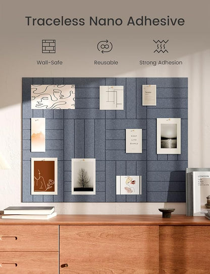 Bumusty Large Cork Board Alternative-47 x35 Felt Bulletin Board Tiles, with 30 Pushpins, 70 Adhesive Tabs, 12-Pack Slat Wall Paneling, Cork Boards for Office Push Pin Felt Board-Deep Charcoal Blue