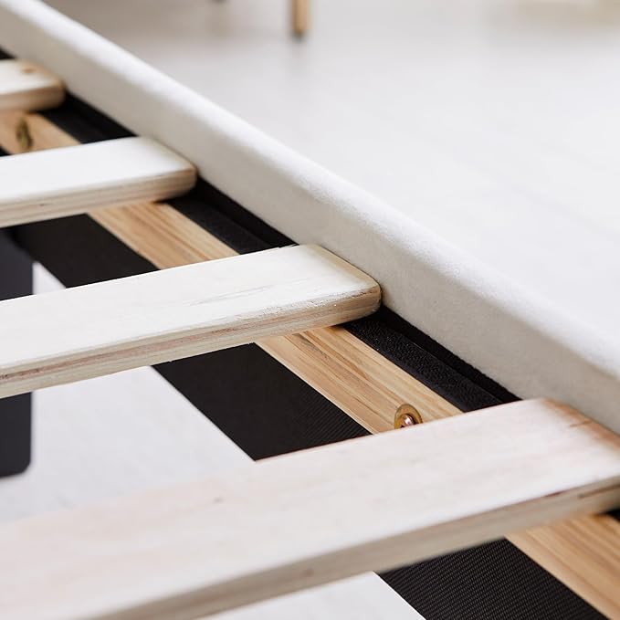 Livinia Full Size Elton Velvet Platform Bed, Upholstered Bed Frame with Vertical Channel Tufted Headboard Footboard, Strong Wood Slats, No Box Spring Needed, Ivory (Full)