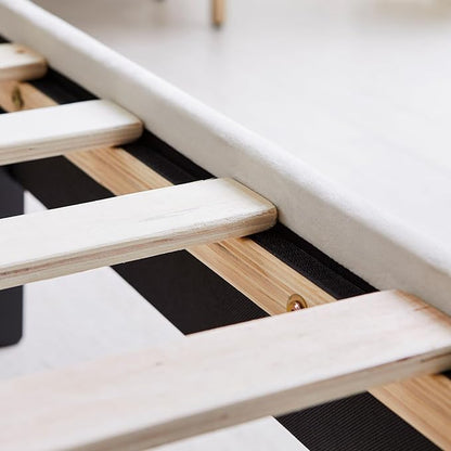 Livinia Twin Size Elton Velvet Platform Bed, Upholstered Bed Frame with Vertical Channel Tufted Headboard Footboard, Strong Wood Slats, No Box Spring Needed, Ivory (Twin)