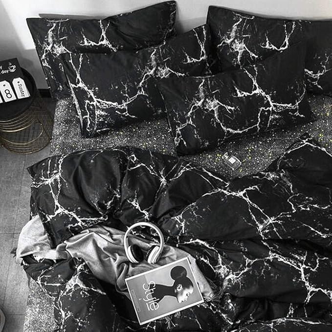 Pureant Black Marble Comforter Sets Twin Black and White Marble Bedding Comforters Cotton Women Men Modern Aesthetic Black Quilt Comforter Set Twin Size Abstract Black Marble Blankets Twin Bedding