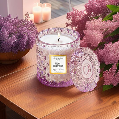 Chloefu LAN Lilac Blossoms Scented Candle, Highly Floral Fragranced Candle, Natural Soy Wax Candle Gift, Candles Gifts for Women, 55 Hours Long Burning, 8.1 oz