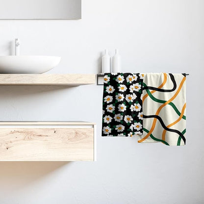 Modern Kitchen Towels Set of 2 Geometric Stripe Green Orange Microfiber