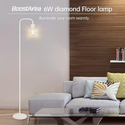 BoostArea White Floor Lamp, Industrial Floor Lamp, 6W Diamond Standing Lamp, E26 Socket, On/Off Footswitch, Whole Metal, Modern Small Simple Stand Up Lamp for Bedroom Living Room, Vintage, Mid Century