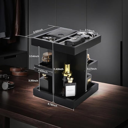 EXIN DECHEN Cologne Organizer for Men,Cologne Stand,3 Tier Large Capacity Wood Perfume Shelf with Rotate,Desk & Nightstand Organizer,Mens Husband Birthday Gifts Ideas,Gifts for Men(Black)