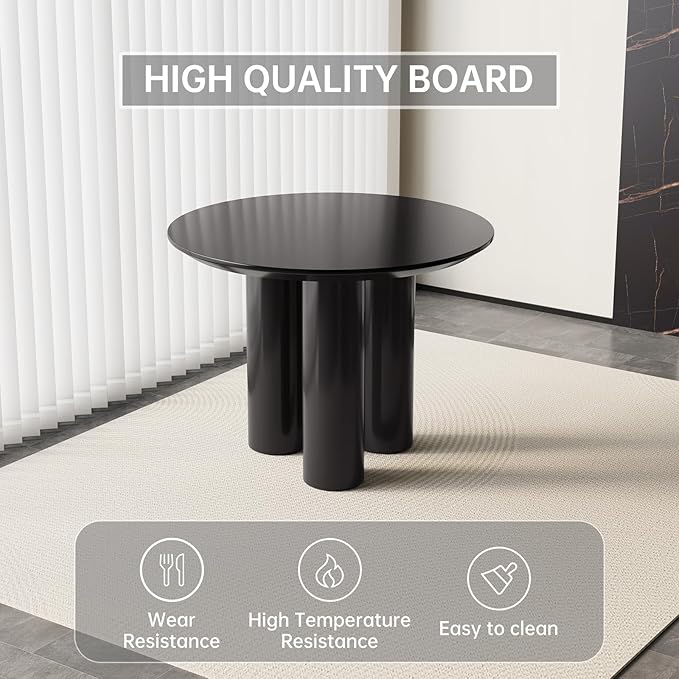 39.37" Black Round Dining Table Set, Mid Century Modern Round Dining Table for 4-6 Person for Kitchen Dining Room,Steel Legs, Coffee Table for Living Room,Office (1 Table with 2 Chairs)