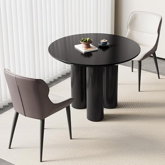 39.37" Black Round Dining Table Set, Mid Century Modern Round Dining Table for 4-6 Person for Kitchen Dining Room,Steel Legs, Coffee Table for Living Room,Office (1 Table with 2 Chairs)