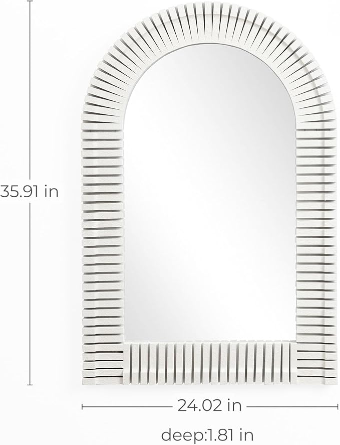LuxenHome Arched Wall Mirror for Bathroom, 24"x35.5" Large Wood Framed Wall Mounted Decorative Vanity Mirror for Living Room Bedroom Decor, Hanging Sculptures Accent for Entryway Office Home Decor