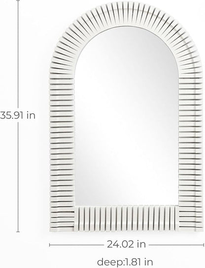 LuxenHome Arched Wall Mirror for Bathroom, 24"x35.5" Large Wood Framed Wall Mounted Decorative Vanity Mirror for Living Room Bedroom Decor, Hanging Sculptures Accent for Entryway Office Home Decor