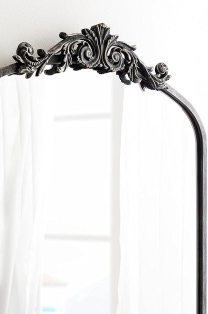 Kate and Laurel Arendahl Vintage Glam Arched Tall Panel Mirror; 24 x 42; Antique Black; Traditional Baroque Large Body Wall Mirror with Ornate Garland Inspired Crown