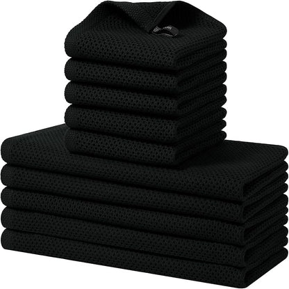 Homaxy 100% Cotton Kitchen Towels and Dishcloths Set, 12 x 12 Inches and 13 x 28 Inches, Set of 10 Bulk Kitchen Towels Set, Ultra Soft Absorbent Dish Cloths for Washing Dishes, Black