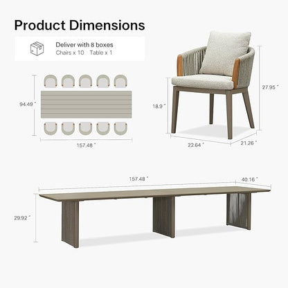 PURPLE LEAF Outdoor Dining Table Set for 10, Aluminum Outdoor Patio Table and Chairs Set with Olefin Cushions, 11 Pieces Patio Furniture Set for Garden or Deck, Beige