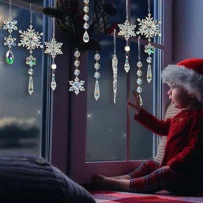 48pcs Christmas Crystal Ornaments for Tree - Iridescent Christmas Tree Ornaments Acrylic Snowflakes Drop Icicle Pendants Hanging Ornaments for Xmas Trees Winter Holiday Frozen Party Decorations