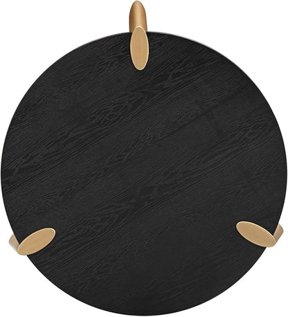 NTC 40 Inch Tribase Boho Wooden Round Coffee Table for Living & Dining Rooms – Waterproof & Heat Resistant, Burnt Black