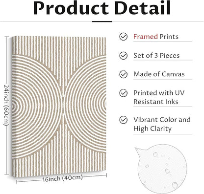 Boho Modern Wall Art Pictures Neutral Abstract Canvas Wall Decor Minimalist Line Wall Art Beige Brown Black Poster Mid Century Painting Artwork for Living Room Bedroom 16x24x3 Inch Wrapped Canvas