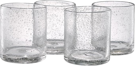 Artland 14oz Double Old Fashion Glass, Set of 4 | Iris Seeded Design, Clear | Drinking Glass for Parties and Everyday Use - Mojito, Whiskey, Cocktail | Glassware & Barware Essentials