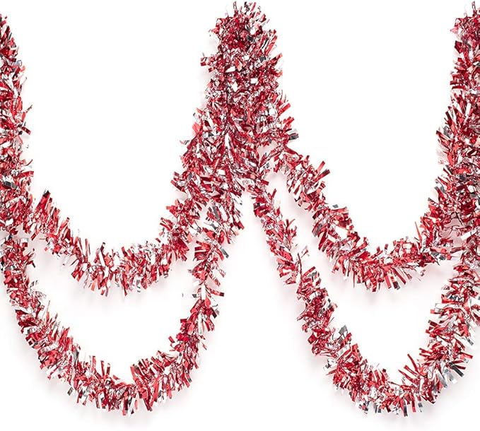 Anderson's Metallic Red & Silver Tinsel Twist Garland, 25ft Holiday Decoration, Christmas Tree Trim, Parade Float Decor, Party Supplies, Halloween, Graduation, Indoor/Outdoor Event Garland