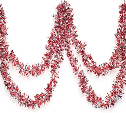 Anderson's Metallic Red & Silver Tinsel Twist Garland, 25ft Holiday Decoration, Christmas Tree Trim, Parade Float Decor, Party Supplies, Halloween, Graduation, Indoor/Outdoor Event Garland