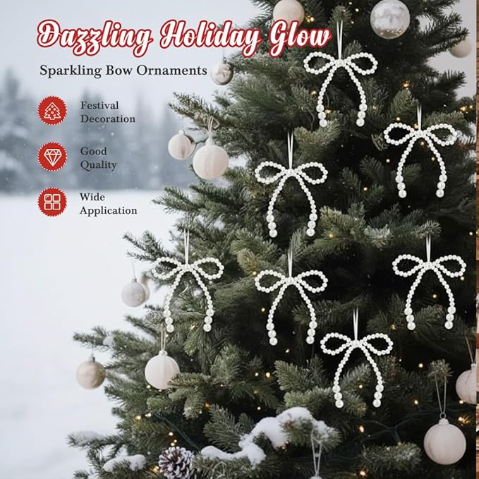 Christmas Bows Ornaments, Champagne Gold Glitter Rhinestone Bow Ornaments with Twist Ties, Sparkly Christmas Tree Bow Topper Decorations for Wreaths, Garland, Gift Wrapping (Pink)