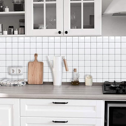 Alwayspon 10 Sheets 10"x10" White 3D Vinyl Backsplash Tiles, Self-Adhesive Peel and Stick Wall Tile Stickers Stick on Subway Tiles for Kitchen Bathroom Wall